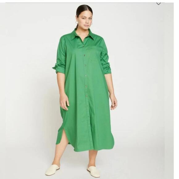 Universal Standard Odeon Stretch Poplin Shirtdress Green Size M / 18 NWT - Picture 1 of 11